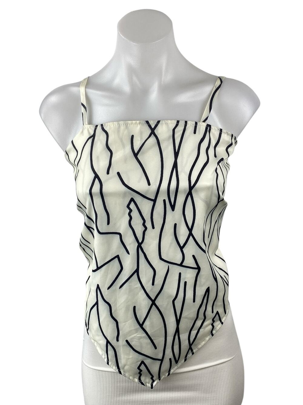 Commense Women's White Black Abstract Sleeveless Longline Cami Crop Top Size XS